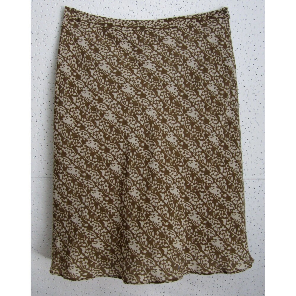 BANANA REPUBLIC - Brown & Tan Floral Print Lined Silk Straight Skirt size 6